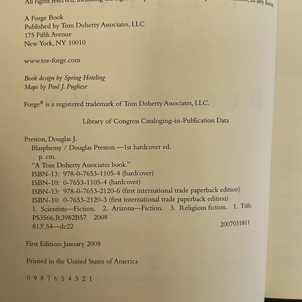 Douglas Preston “Blasphemy” Hardcover Thriller Novel